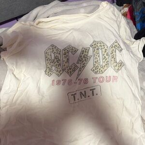 AC/DC Cream Womens Short Sleeve Tee with Pink Tour Text